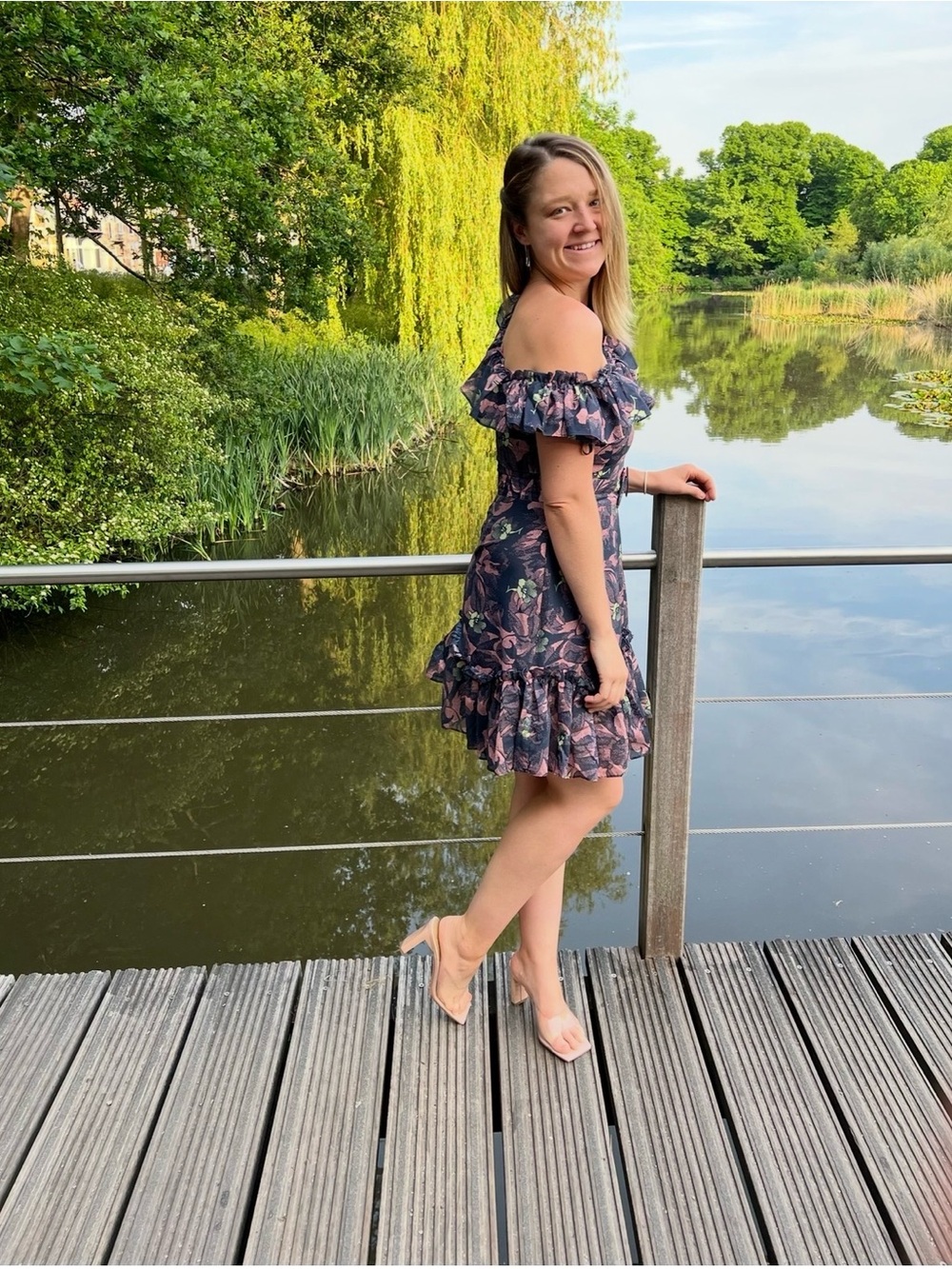 Navy Floral Off-Shoulder Dress